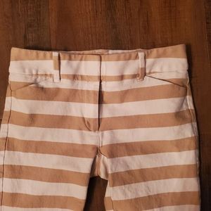 Tan & white horizontal stripe slim fit ankle pants